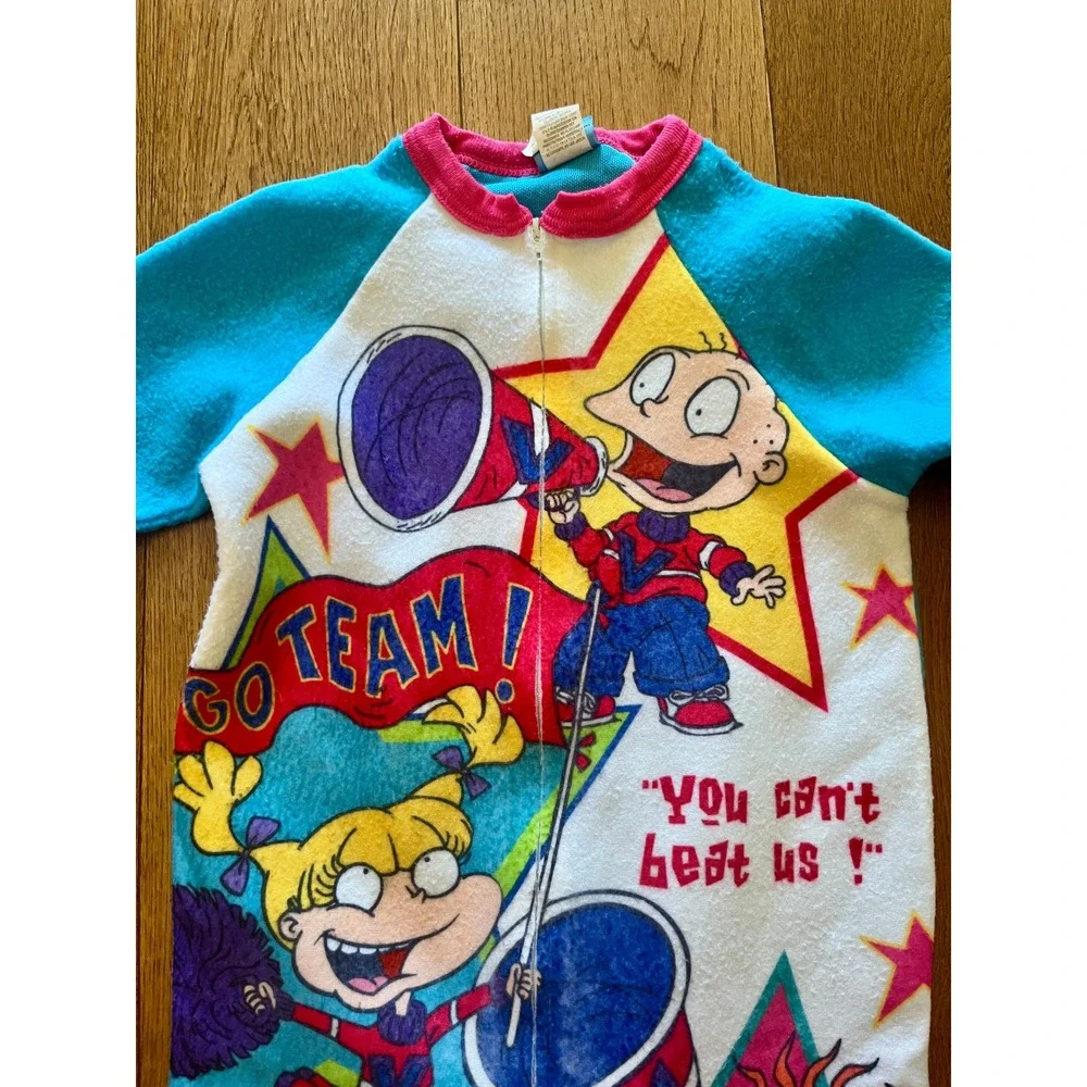 Vintage 1998 Rugrats Fleece Pajama Jumpsuit Romper Kids Size 6 Tommy Chuckie